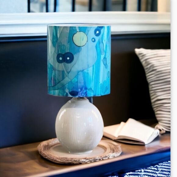 HANDCRAFTED Accent Lamp with Hand-Painted Shade (Shades of Blue) - Picture 1 of 12
